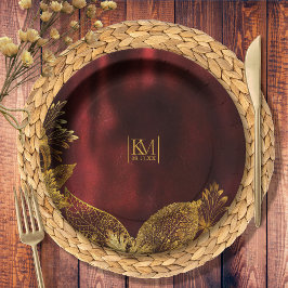 Prato De Papel Casamento Romance Luar Burgundy ID881