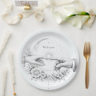 Prato De Papel Casamento Romântico Mãos Minimalista