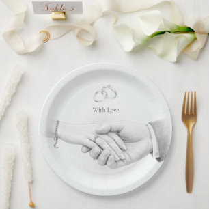 Prato De Papel Casamento Romântico Minimalista de Braços Dados