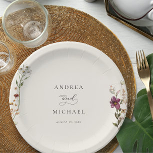 Prato De Papel Casamento Romântico Rustic Wildflower Ivory Cream
