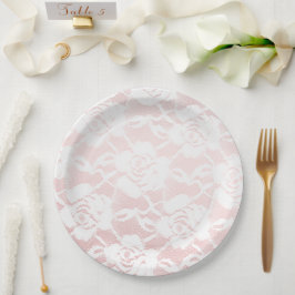 Prato De Papel Casamento Rosa-Rosa-Rosa-Rosas Brancas Românticas