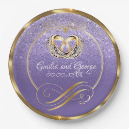 Prato De Papel Casamento Roxo Dourado Elegante Personalizado