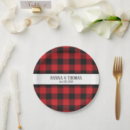 Prato De Papel Casamento Russo da Xadrez de Buffalo Negro e Verme