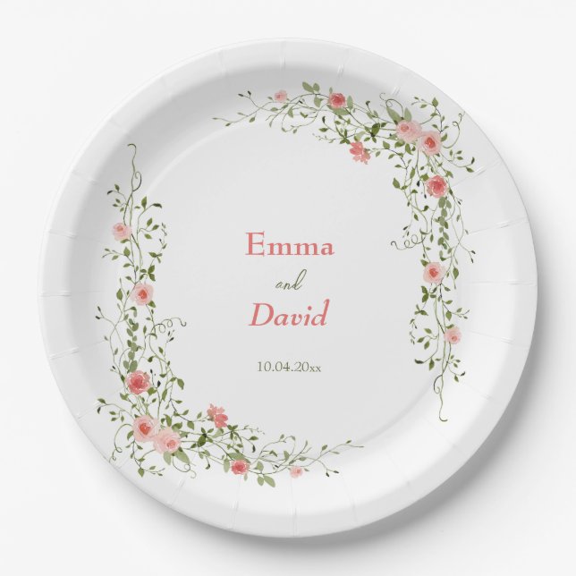 Prato De Papel Casamento Russo de Rosas Rosa Botânica (Frente)