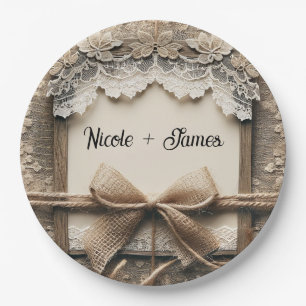 Prato De Papel Casamento Russo Vintage Floral Lace Burlap