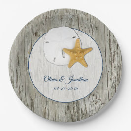 Prato De Papel Casamento Rustic Beach Driftwood Sand Dollar