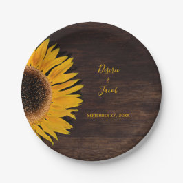 Prato De Papel Casamento Rustic Brown Wood Amarelo Sunflower
