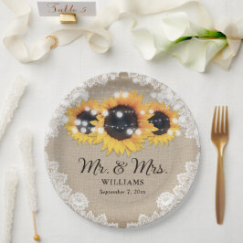 Prato De Papel Casamento Rustic Chic Vintage Burlap Lace Sunflowe