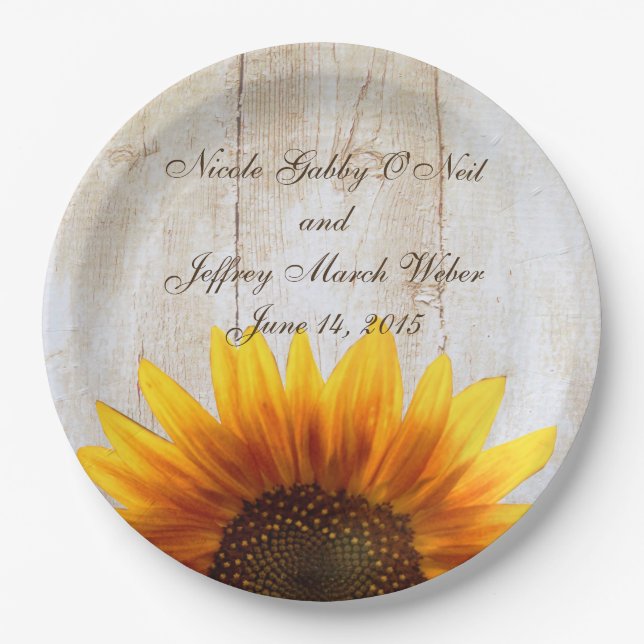Prato De Papel Casamento Rustic Country Sunflower (Frente)