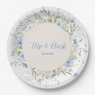 Prato De Papel Casamento Rustic Dusty Blue Delicate Wildflower