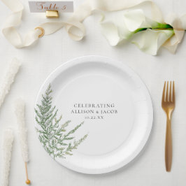 Prato De Papel Casamento Rustic Elegance Watercolor Fern