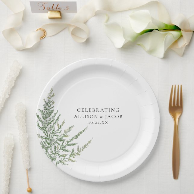 Prato De Papel Casamento Rustic Elegance Watercolor Fern (Casamento)
