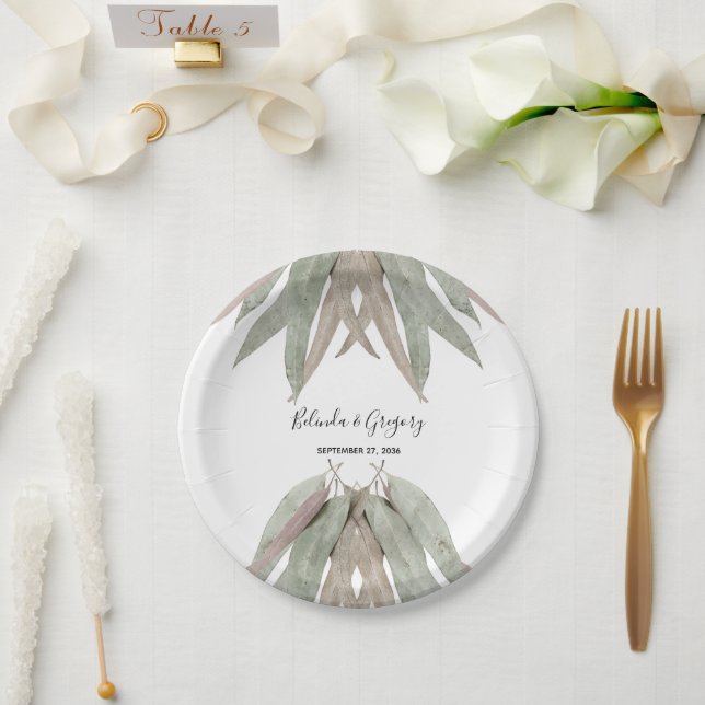 Prato De Papel Casamento Rustic Eucalyptus Leaf (Casamento)