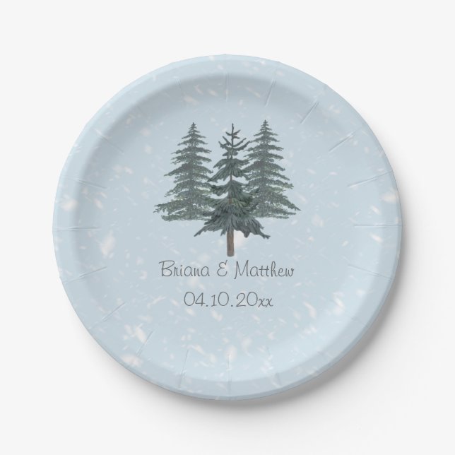 Prato De Papel Casamento Rustic Evergreen Winter Pine (Frente)