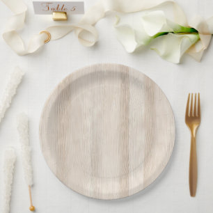 Prato De Papel Casamento Rustic Faux Cream White Wood