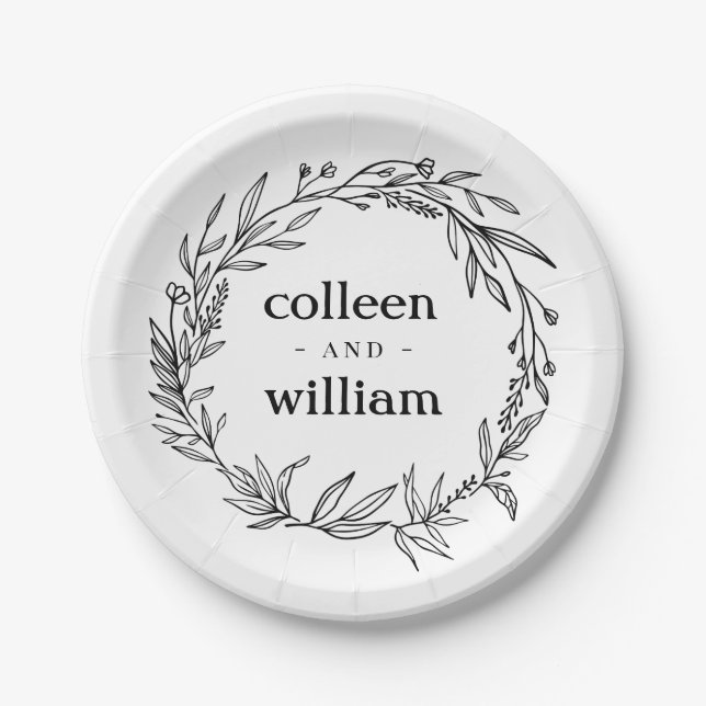 Prato De Papel Casamento Rustic Folk Wildflower Wreath (Frente)