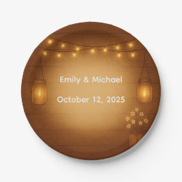 Prato De Papel Casamento Rustic Mason Jar & String Lights