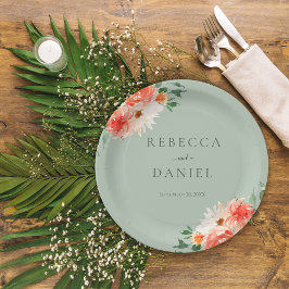 Prato De Papel Casamento Rustic Sage Green e Orange Wildflower