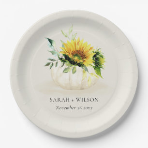 Prato De Papel Casamento Rustic Sunflower Pumpkin Floral Watercol