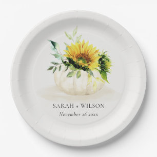 Prato De Papel Casamento Rustic Sunflower Pumpkin Floral Watercol