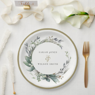 Prato De Papel Casamento Rustic Watercolor Green Foliage Wreath