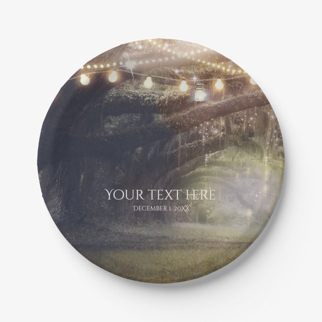 Prato De Papel Casamento Rustic Woods Encantado Floresta e Luzes (Frente)