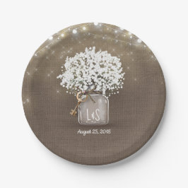 Prato De Papel Casamento Rústico de Mason Jar Burlap