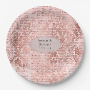 Prato De Papel Casamento Shabby-Chic em Rose Gold Vntage