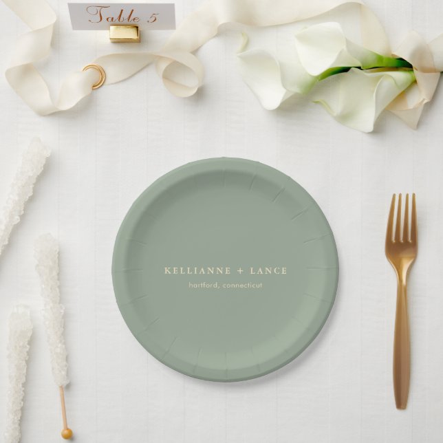 Prato De Papel Casamento Simples Verde Sage Moderno (Casamento)