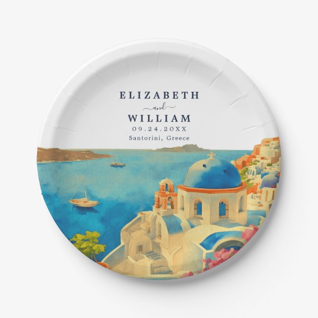 Prato De Papel Casamento Skyline da Grécia Santorini (Frente)