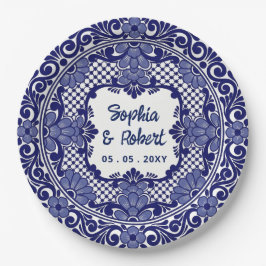 Prato De Papel Casamento Talavera Azul Mexicano