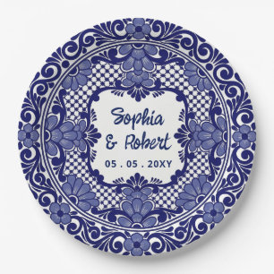 Prato De Papel Casamento Talavera Azul Mexicano