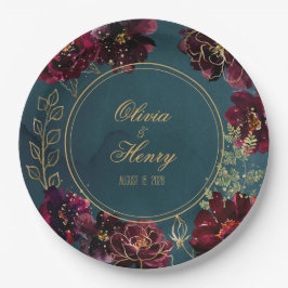 Prato De Papel Casamento Teal Bordeaux Jewel Tones