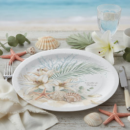 Prato De Papel Casamento Tropical Boho na Praia