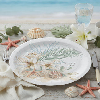 Prato De Papel Casamento Tropical Boho na Praia