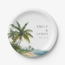Casamento Tropical de Praia com Aquarela Moderna