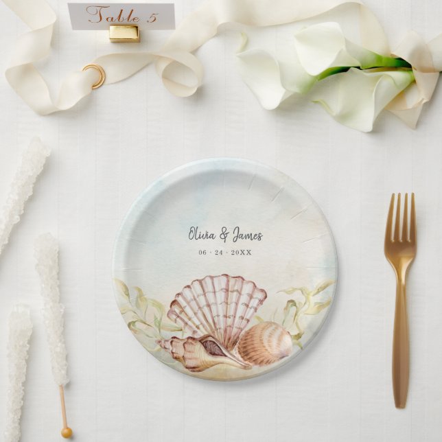 Prato De Papel Casamento Tropical de Summer Beach Seashell (Casamento)