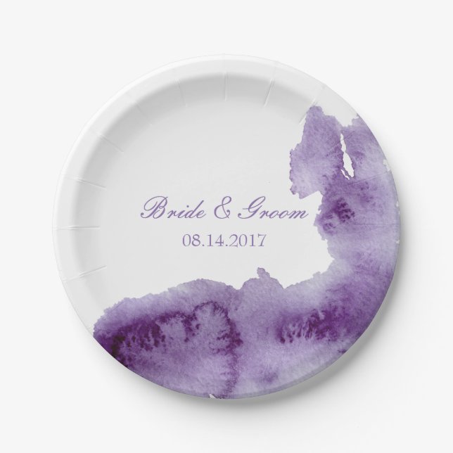 Prato De Papel Casamento Ultra Violet Elegant Watercolor (Frente)