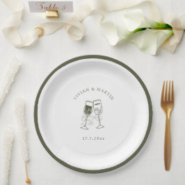 Prato De Papel Casamento Verde de Madeira Elegante