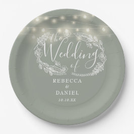 Prato De Papel Casamento Verde de Palavras Florais