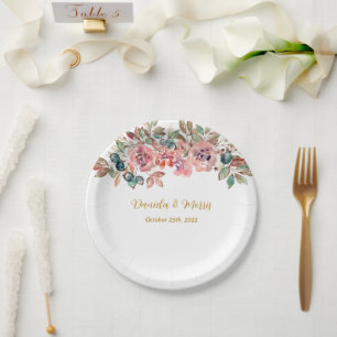 Prato De Papel Casamento Verde MARY Watercolor Rosa Emerald