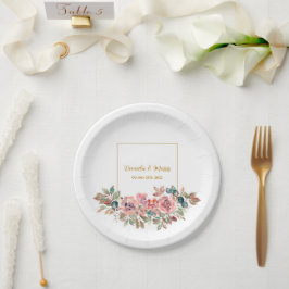 Prato De Papel Casamento Verde MARY Watercolor Rosa Emerald