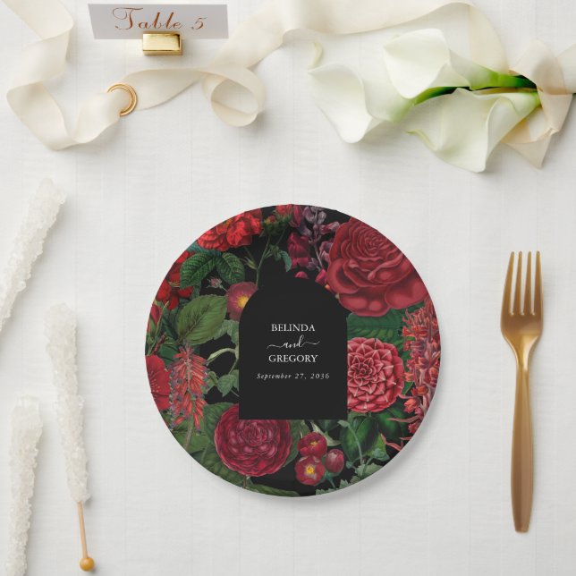 Prato De Papel Casamento Vermelho de Moody Florals Black Arch (Casamento)