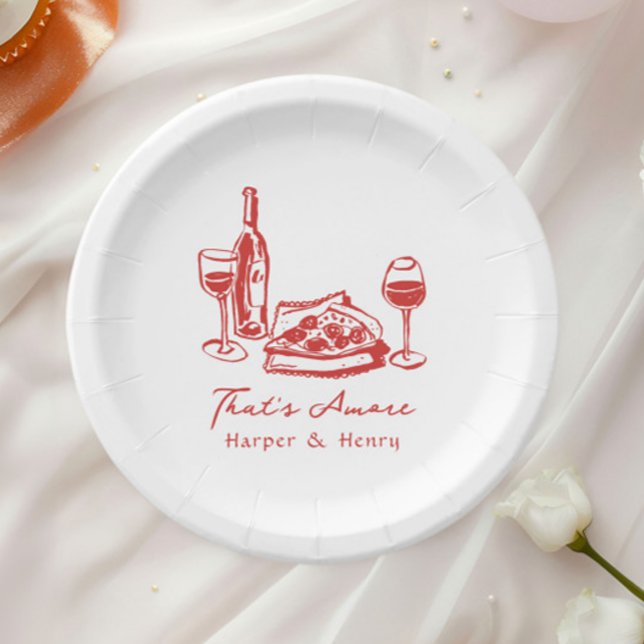 Prato De Papel Casamento Vinho Pizza Desenhado à Mão Caprichoso (Criador carregado)