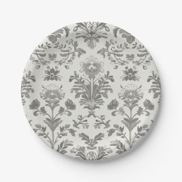 Prato De Papel Casamento vintage Branco Floral Victorian Damask