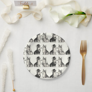 Prato De Papel Casamento Whimsical Black & White Vintage Corgi