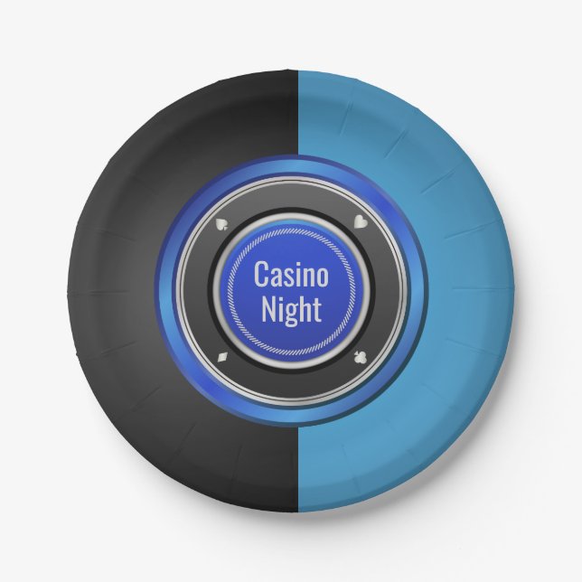 Prato De Papel Casino Night Black and Blue Poker Chip (Frente)