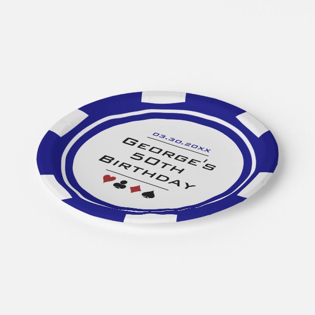 Prato De Papel Casino Poker Chip Blue White No Aniversário de Las (Inclinado)