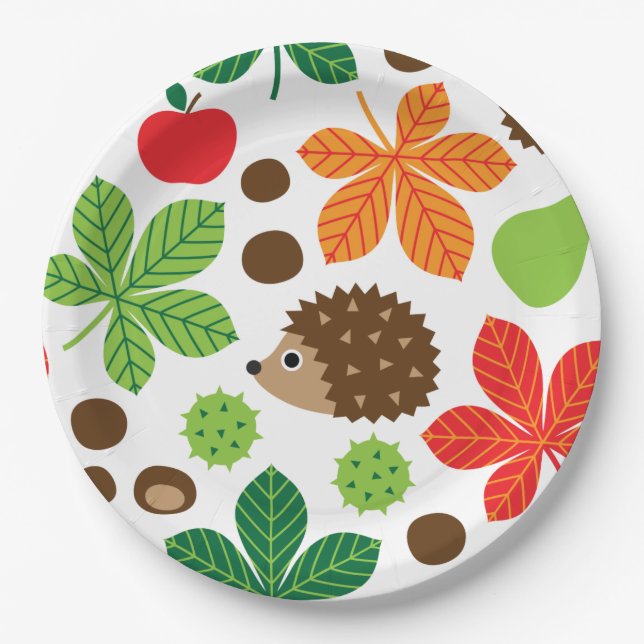 Prato De Papel Castanhas & teste padrão sem emenda do ouriço (Frente)