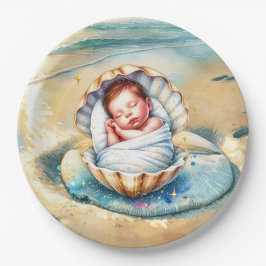 Prato De Papel Castanho e Chá de fraldas Costeiro Azul